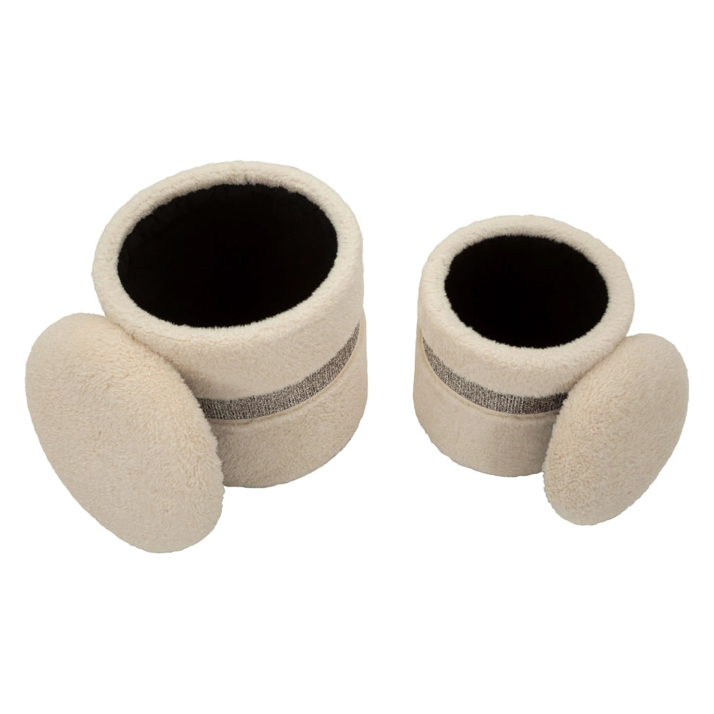 Luder, Pouf Contenitore set da 2, 40x40x47h cm Bianco Crema