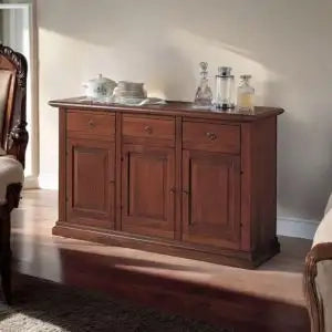 Credenza madia in legno massiccio bugnata arte povera noce 3 ante