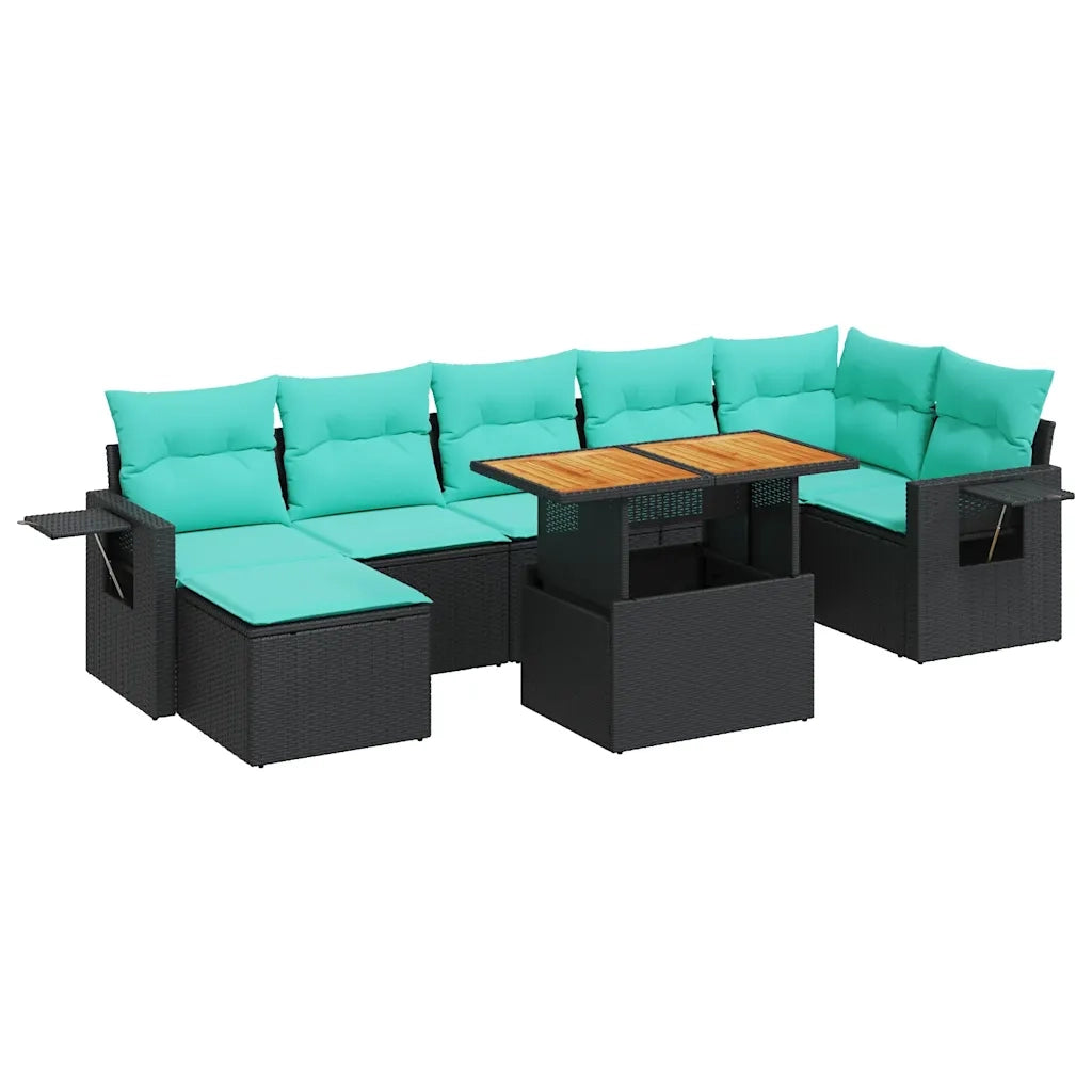 Set Divani da Giardino con Cuscini 8 pz Nero in Polyrattan