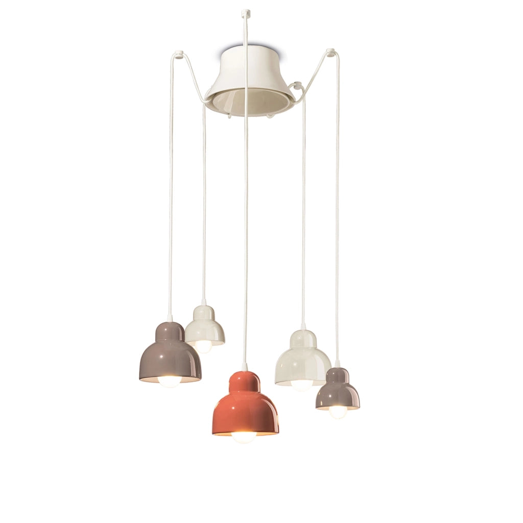 Lampadario Finitura Mix Vintage Decò Berimbau Ceramica 3 Luci E27