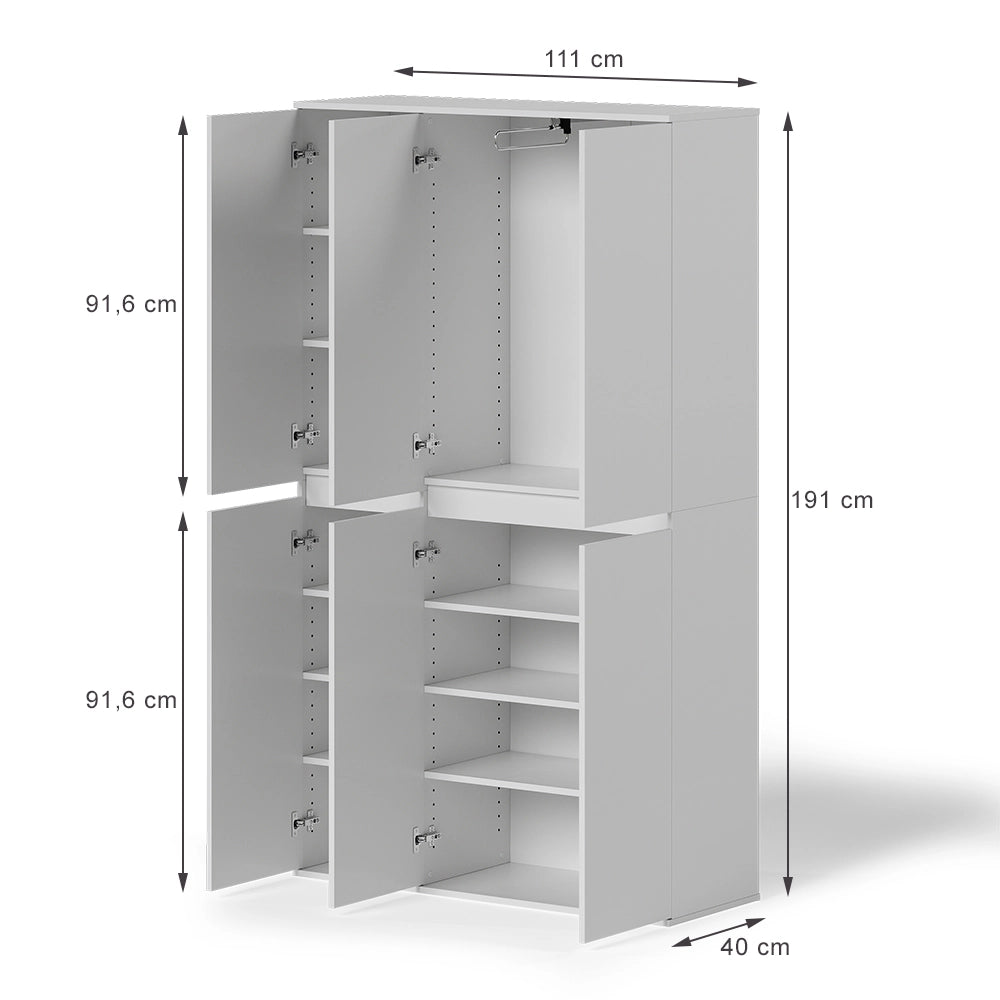 Vicco Armadio multifunzione Bianco 111 x 191.5 cm con 6 porte
