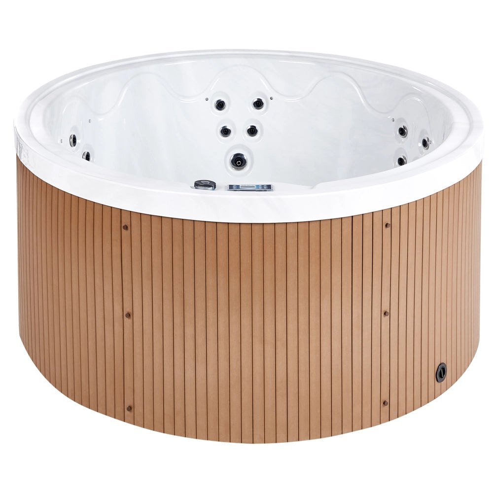 Vasca idromassaggio Bianco Acrilico 198 cm 22 Getti Marrone Pannelli Esterni Rotondi con Riscaldamento LED