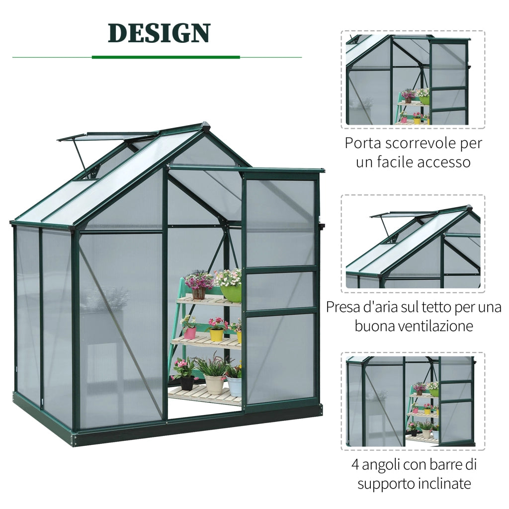 Easycomfort Serra da Giardino in Policarbonato Anti UV con Finestra e Porta Scorrevole, 190x132x201cm