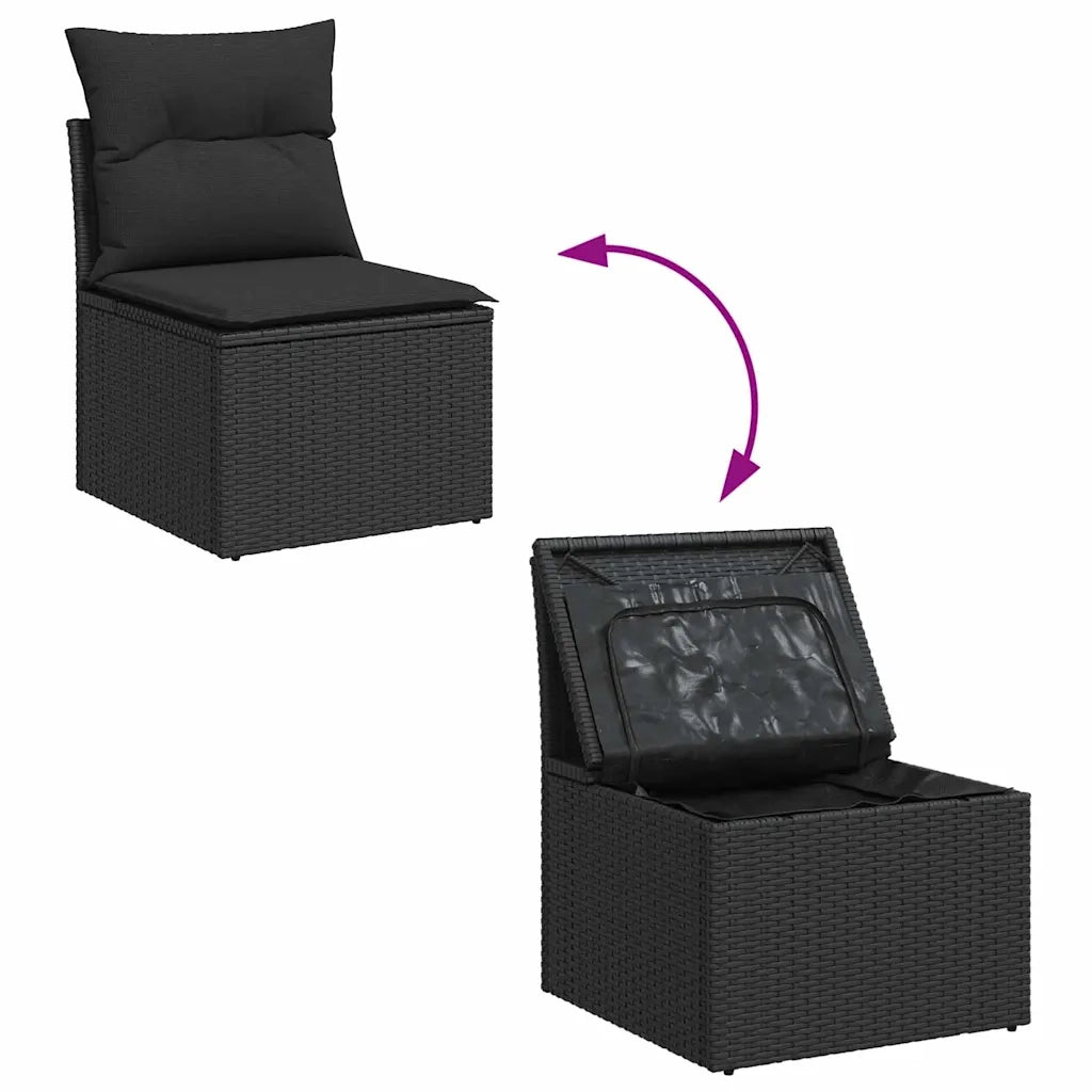 Set Divano da Giardino con cuscino 9 pcs Nero Poly Rattan
