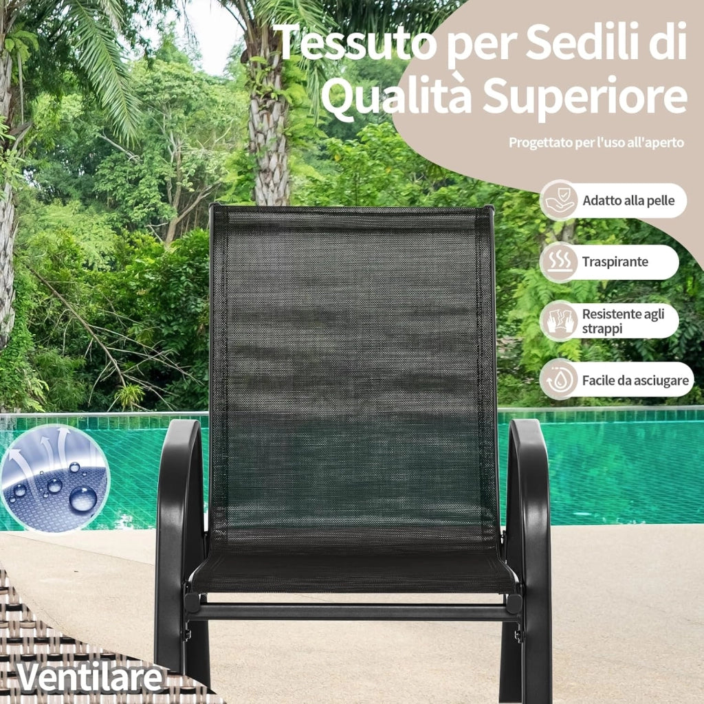 Sedie a Dondolo da Giardino 2 Pezzi, Dondoli da Esterno Ergonomici in Textilene Traspirante e Movimento Dolce, Sedie Dondolo da Balcone Terrazzo Giardino, Portata 150 kg (Nero)