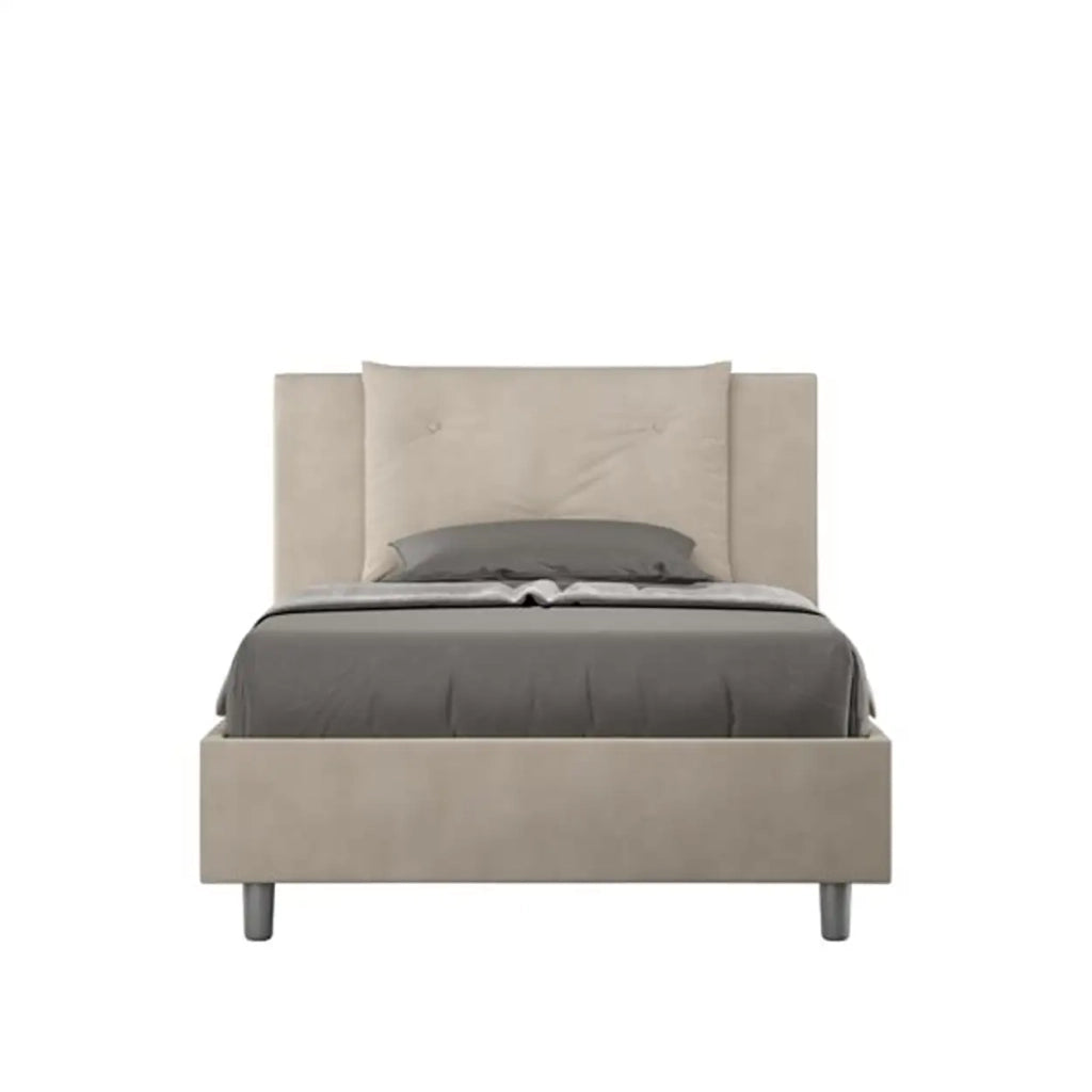 Letto una piazza e mezza con rete imbottito 120x200 microfibra sabbia Appia
