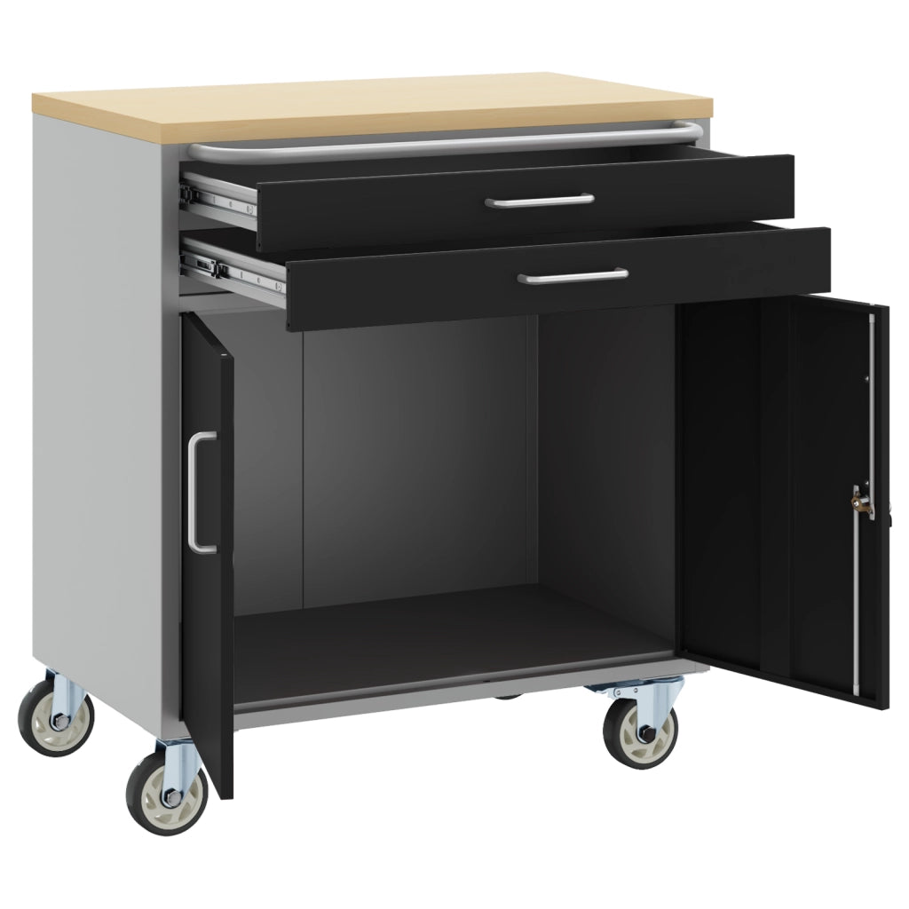 Armadio per Attrezzi con Ruote e Ante Serrabili Nero 75x45x85 cm Acciaio