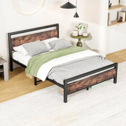 LETTO 140x190 cm in MDF e Metallo con rete a doghe, stile industriale, marrone