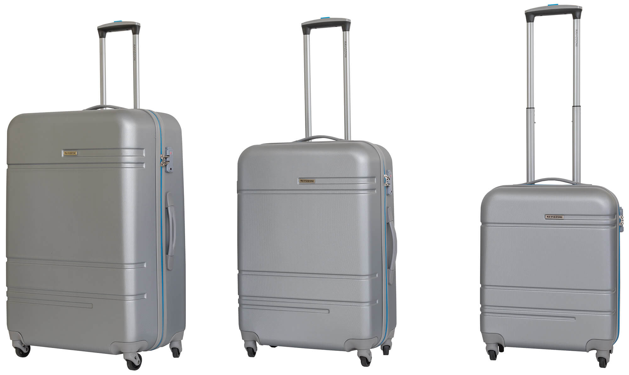 Set 3 Valigie Trolley Rigide in ABS 4 Ruote TSA Ravizzoni Sangria Silver