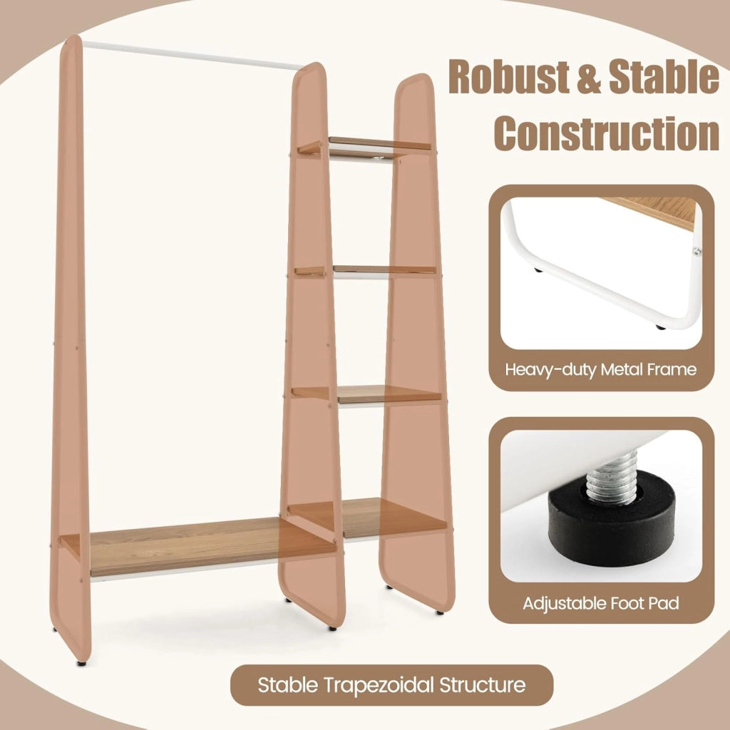 Appendiabiti con 5 Ripiani e Asta, Appendiabiti da Terra In Metallo e Legno, Armadio Aperto Con Portascarpe Autoportante, 100 x 40 x 151 cm