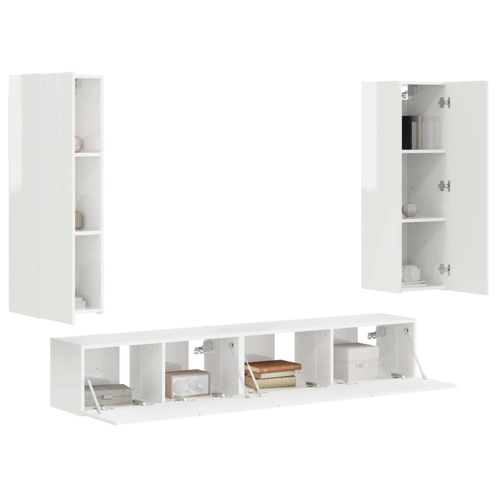 Set mobile TV 3 pcs Bianco Lucido Legno multistrato