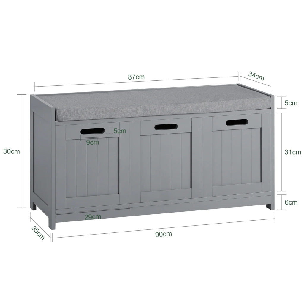 Scarpiera da Ingresso con cassetto e 2 armadietti cassapanca Camera da Letto Carico Massimo120 kg 90x45x35cm Grigio FSR80-SG
