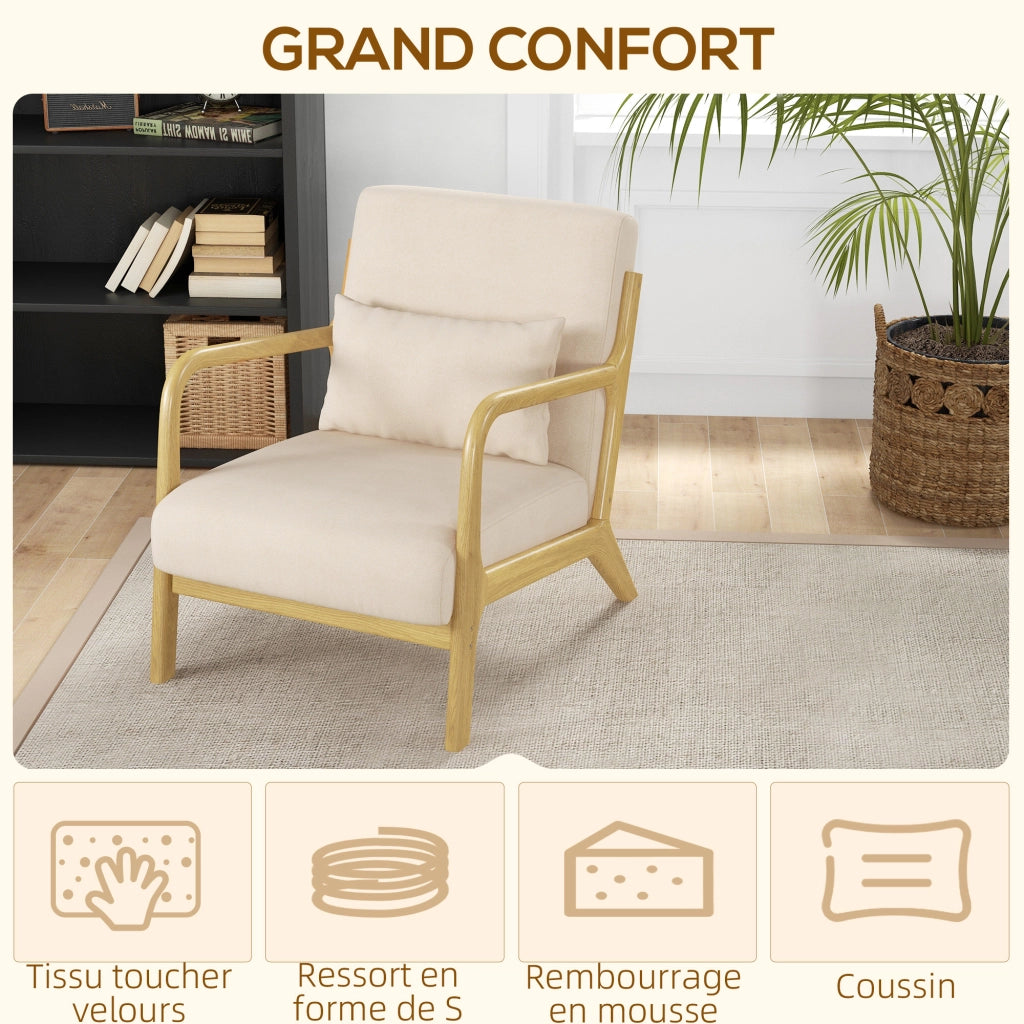 Poltrona relax ¨C Minimal ¨C velluto beige con struttura in legno