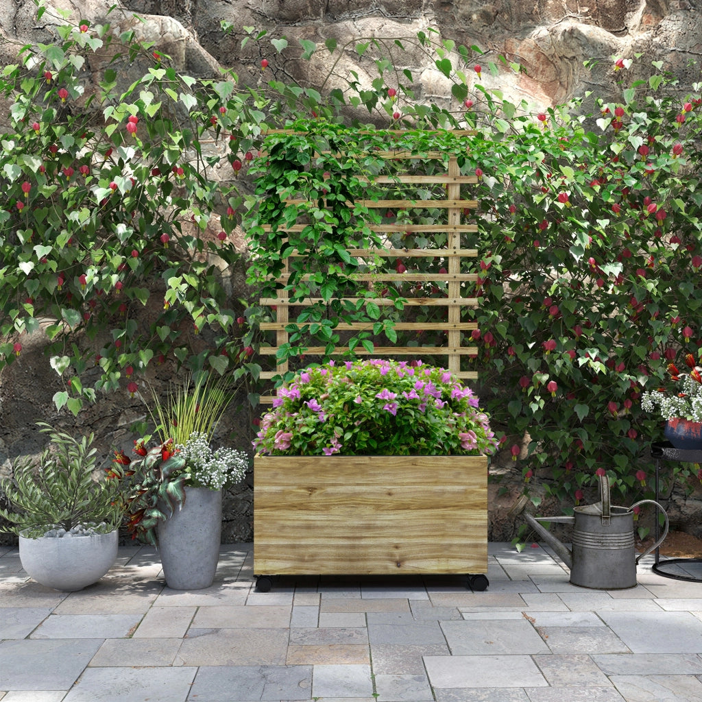 Fioriera Verticale con Traliccio e Ruote ¨C zephmum ¨C Legno 76x30x155 cm