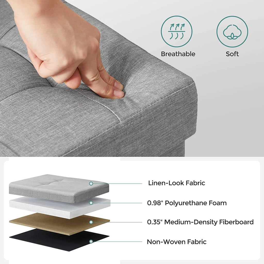 Grande panca contenitore pieghevole per 3 persone 110 x 38 x 38 cm tessuto di lino grigio 12_0004121