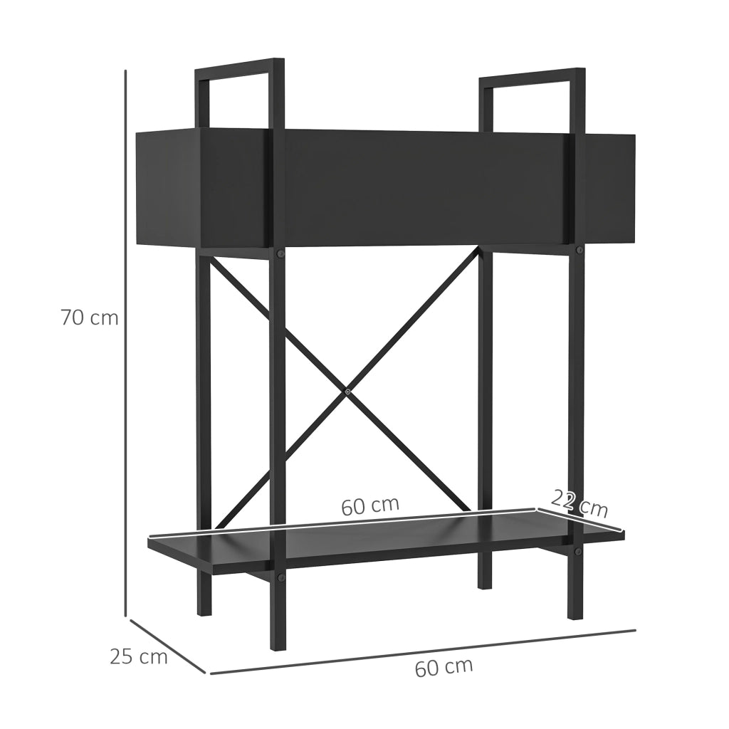 Portafiori a 2 livelli in metallo nero, 60 x 25 x 70 cm, per interno ed esterno
