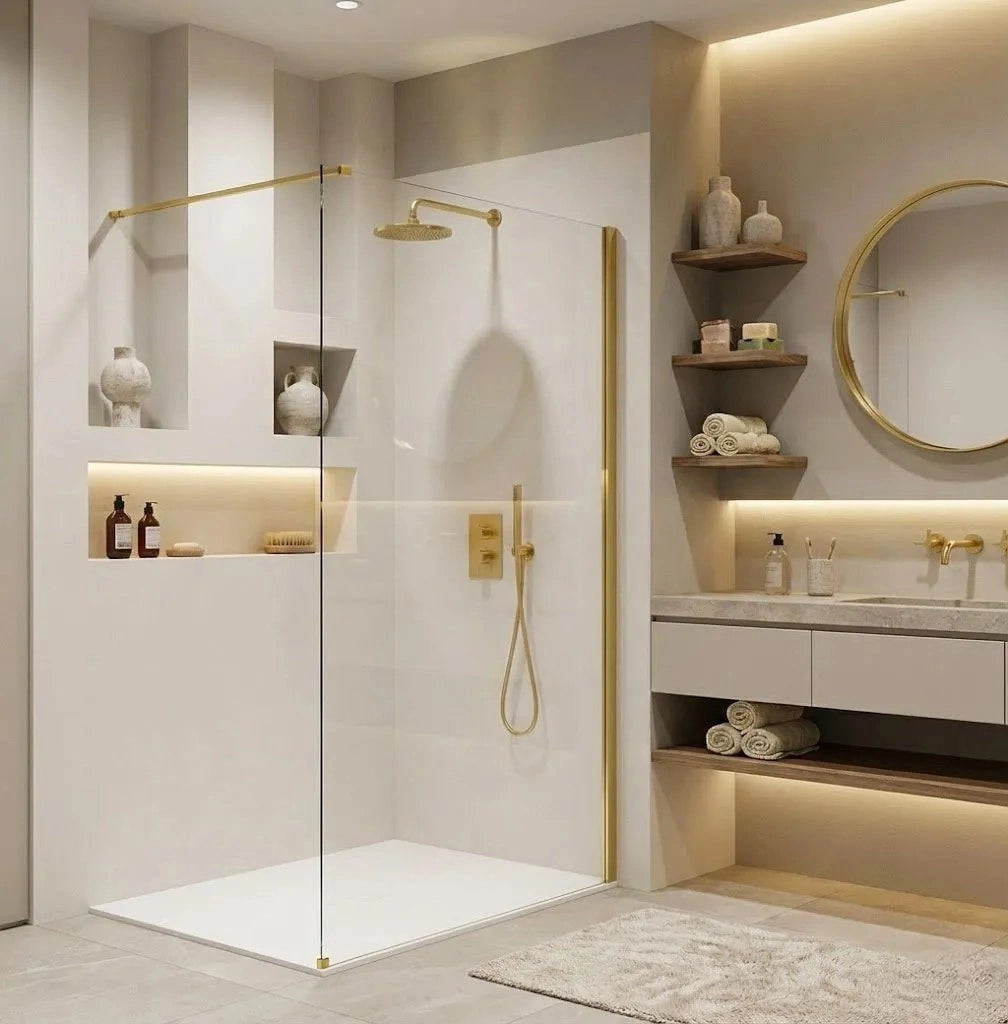 Parete Doccia Rea Flexi Transparent / Gold 140