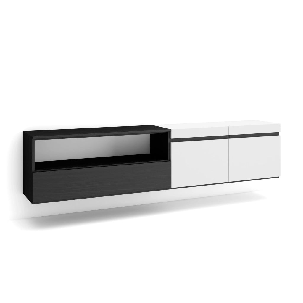 Mobile TV, 200x35x45cm, soggiorno, Per TV fino a 80", da appendere, Bianco e nero RF2162