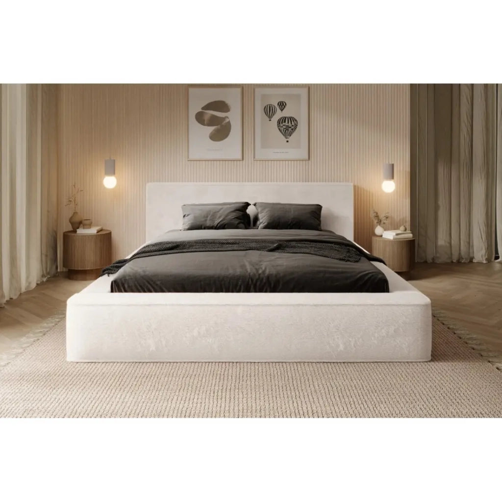Letto contenitore ORLANE – Beige Sabbia perla polare – 160x200 cm – Rete sollevabile – Design di alta gamma