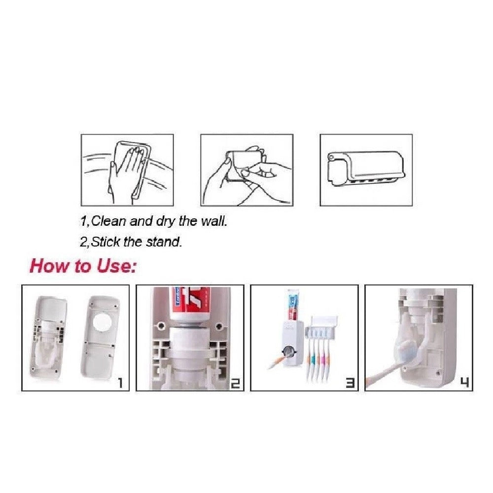 Trade Shop - Dispenser Erogatore Dentifricio Automatico Dosatore Con Porta Spazzolini Adesivo -