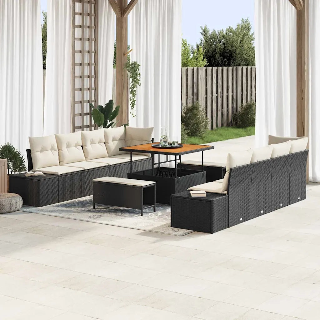 Set Divano da Giardino Nero 264 x 62 x 85 cm Poly Rattan