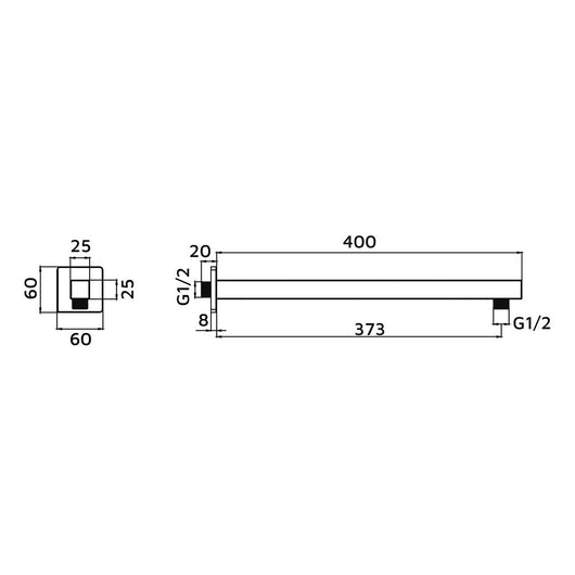 Braccio doccia quadrato lungo 40 cm con rosone