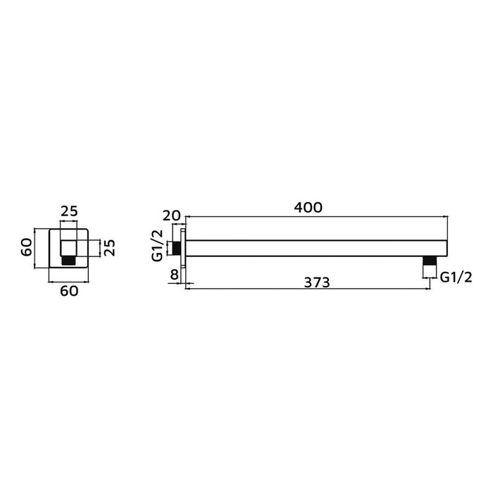 Braccio doccia quadrato lungo 40 cm con rosone