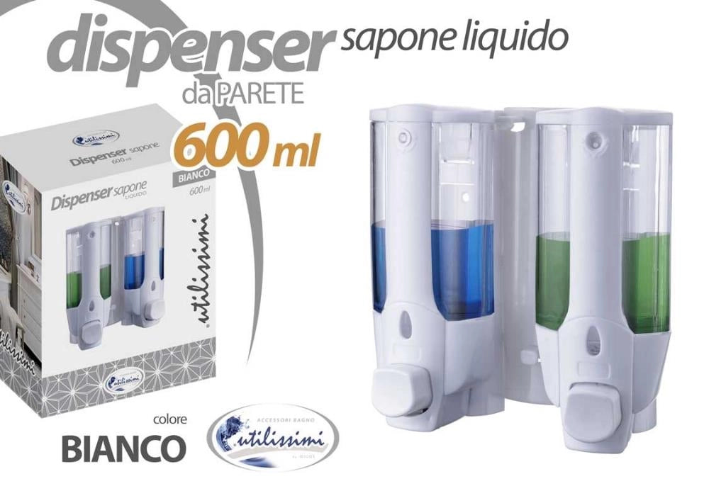 Dispenser sapone da parete doppio 600 ml colore bianco