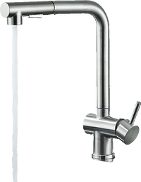 FELICE| Rubinetto da cucina estraibile Premium in acciaio inox argento spazzolato |Miscelatore canna dritta|gastronomia alta pressione 360° 2 attacchi