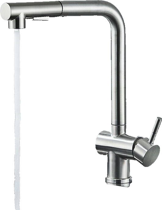 FELICE| Rubinetto da cucina estraibile Premium in acciaio inox argento spazzolato |Miscelatore canna dritta|gastronomia alta pressione 360° 2 attacchi