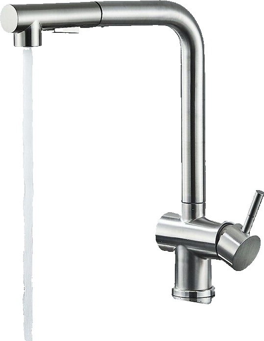 FELICE| Rubinetto da cucina estraibile Premium in acciaio inox argento spazzolato |Miscelatore canna dritta|gastronomia alta pressione 360° 2 attacchi