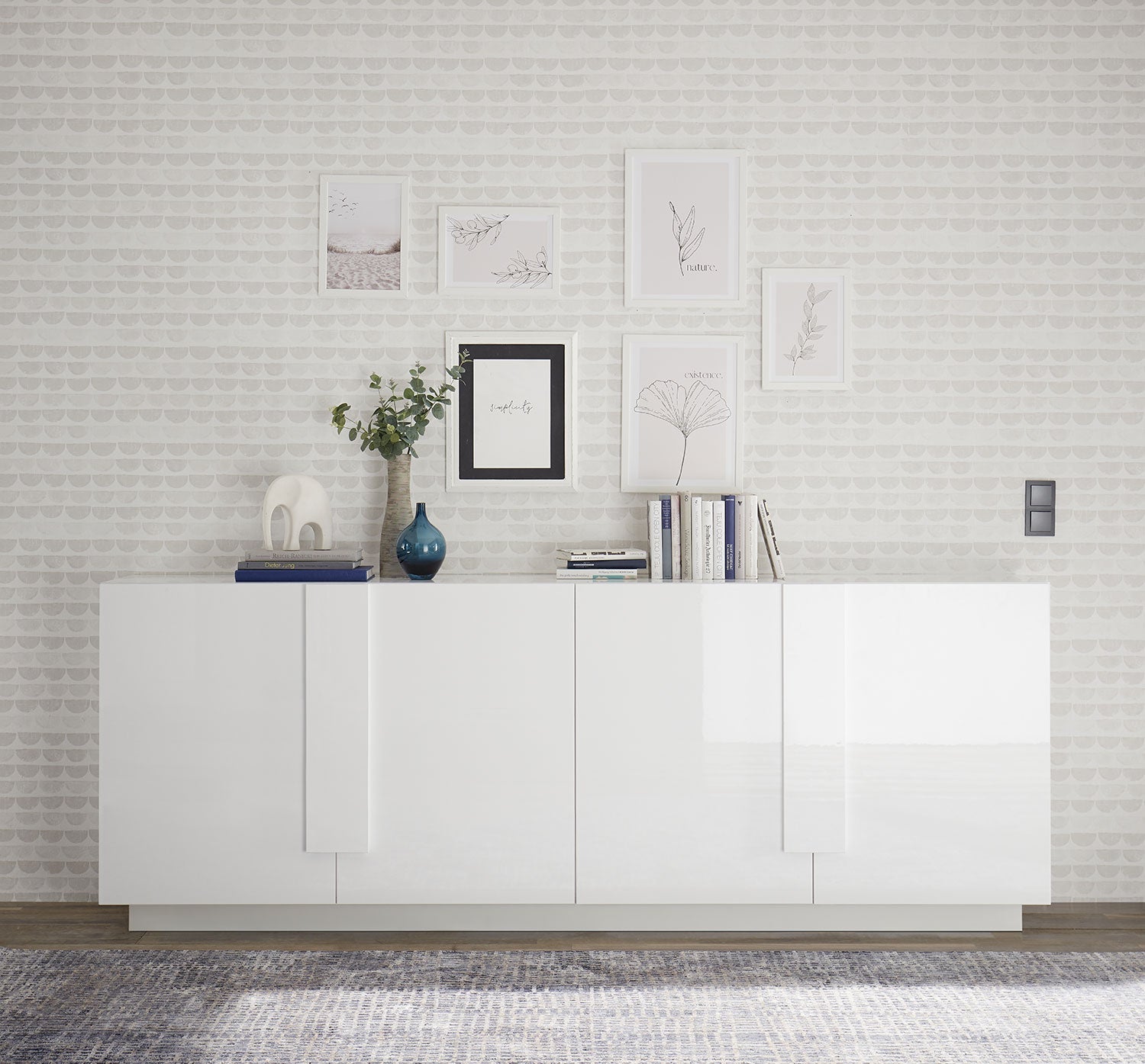 Madia Design Moderno 4 Ante Jupiter 241x44x90 cm Bianco laccato lucido
