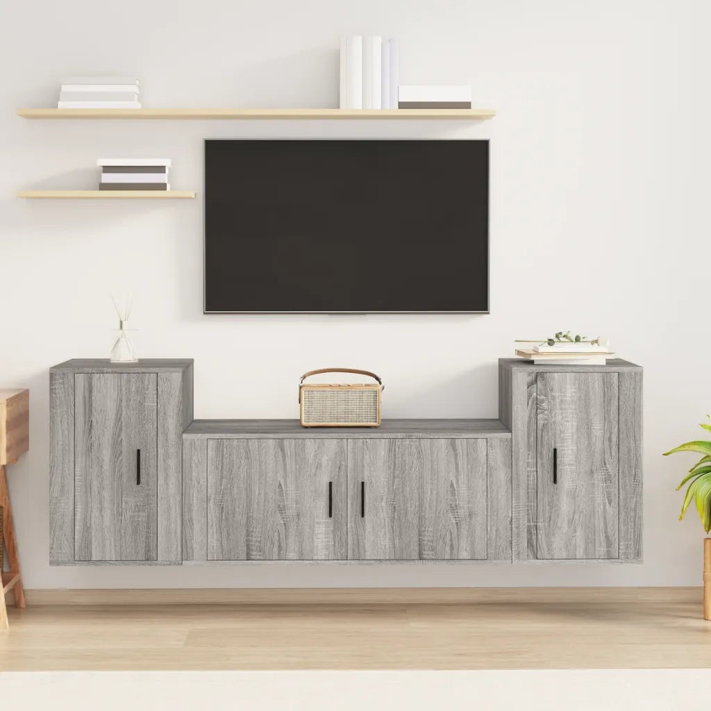 Set Mobili Porta TV 3 pz | Armadietto TV | Mobile Porta TV Grigio Sonoma in Legno Multistrato