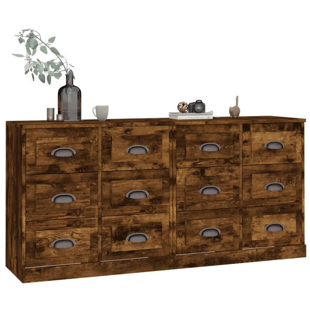 vidaXL Credenze 2 pz Rovere Fumo in Legno Multistrato