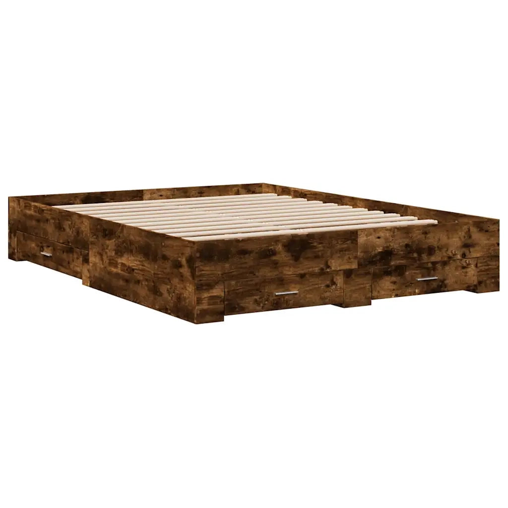 Letto matrimoniale | Letto per adulti | Giroletto con Cassetti Rovere Fumo 150x200 cm Legno Multistrato