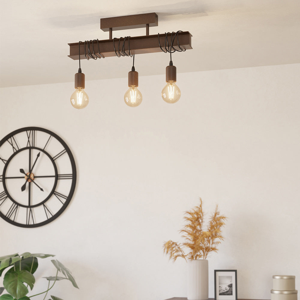 Plafoniera Industrial Townshend 4 3 Luci Acciaio Marrone Invecchiato