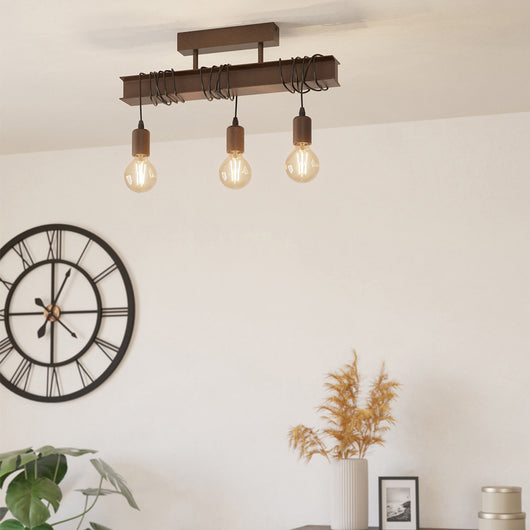 Plafoniera Industrial Townshend 4 3 Luci Acciaio Marrone Invecchiato