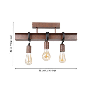 Plafoniera Industrial Townshend 4 3 Luci Acciaio Marrone Invecchiato