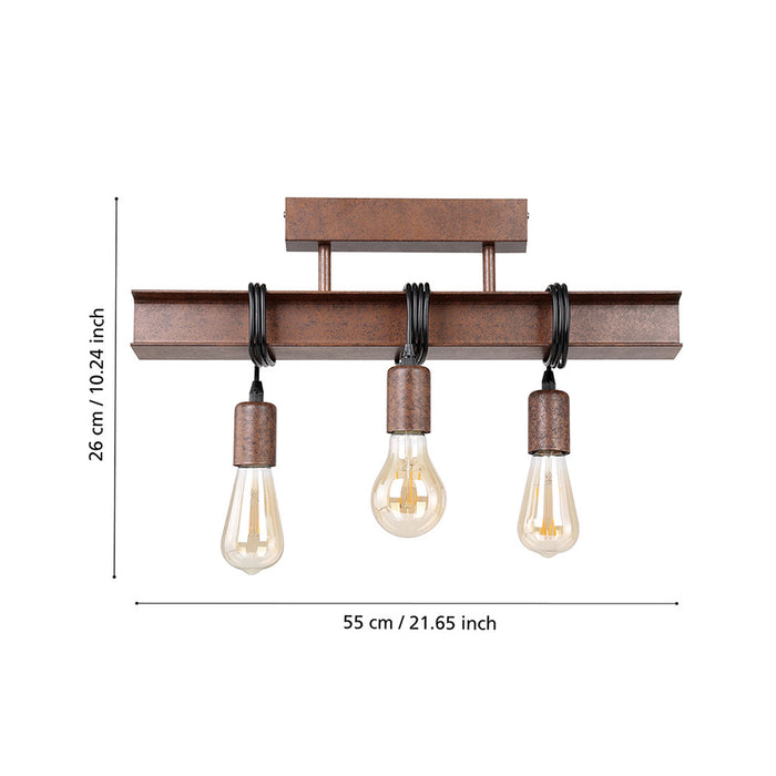 Plafoniera Industrial Townshend 4 3 Luci Acciaio Marrone Invecchiato
