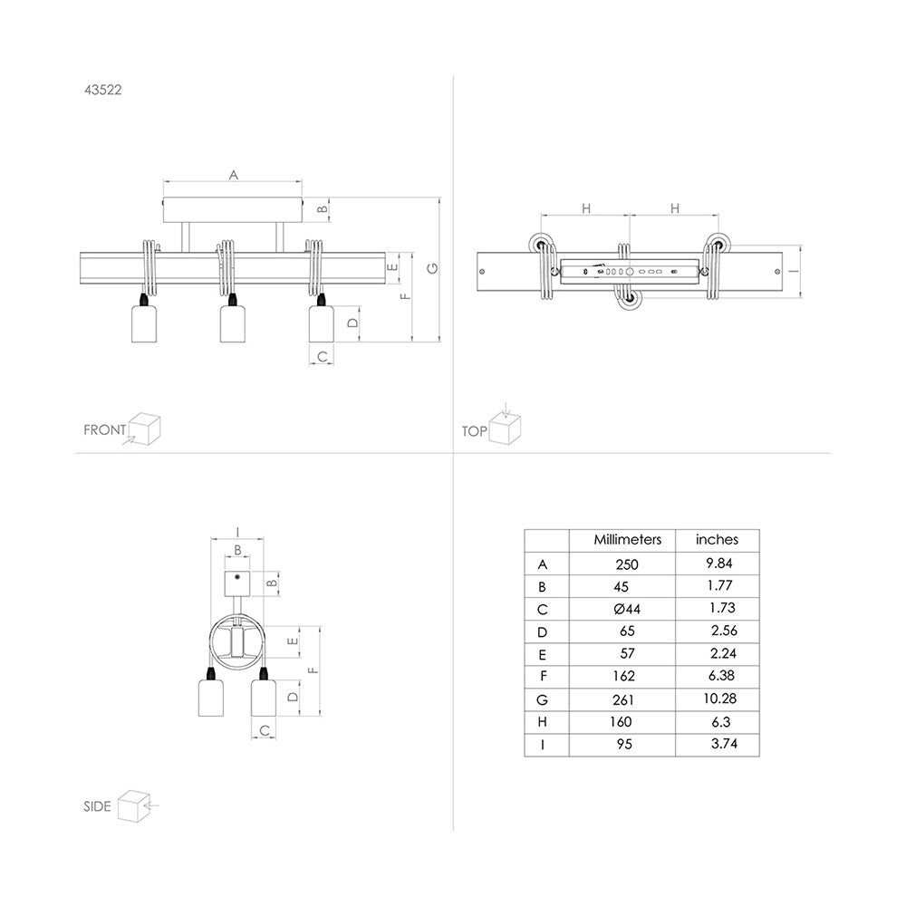 Plafoniera Industrial Townshend 4 3 Luci Acciaio Marrone Invecchiato