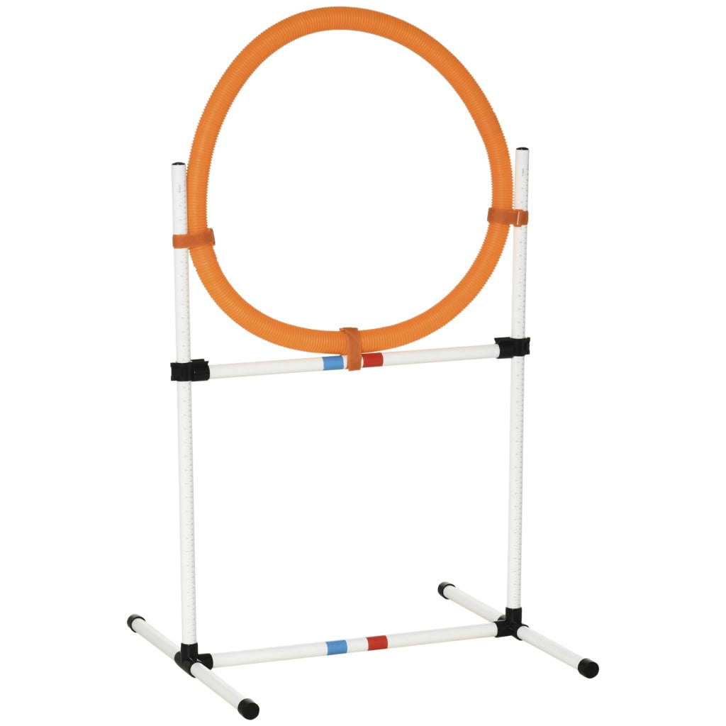Easycomfort Set Agility Dog Portatile con Anello e Sbarra, Multiuso e Salvaspazio, con Borsa da Trasporto Inclusa, 74.5x66x91cm, Bianco e Arancione