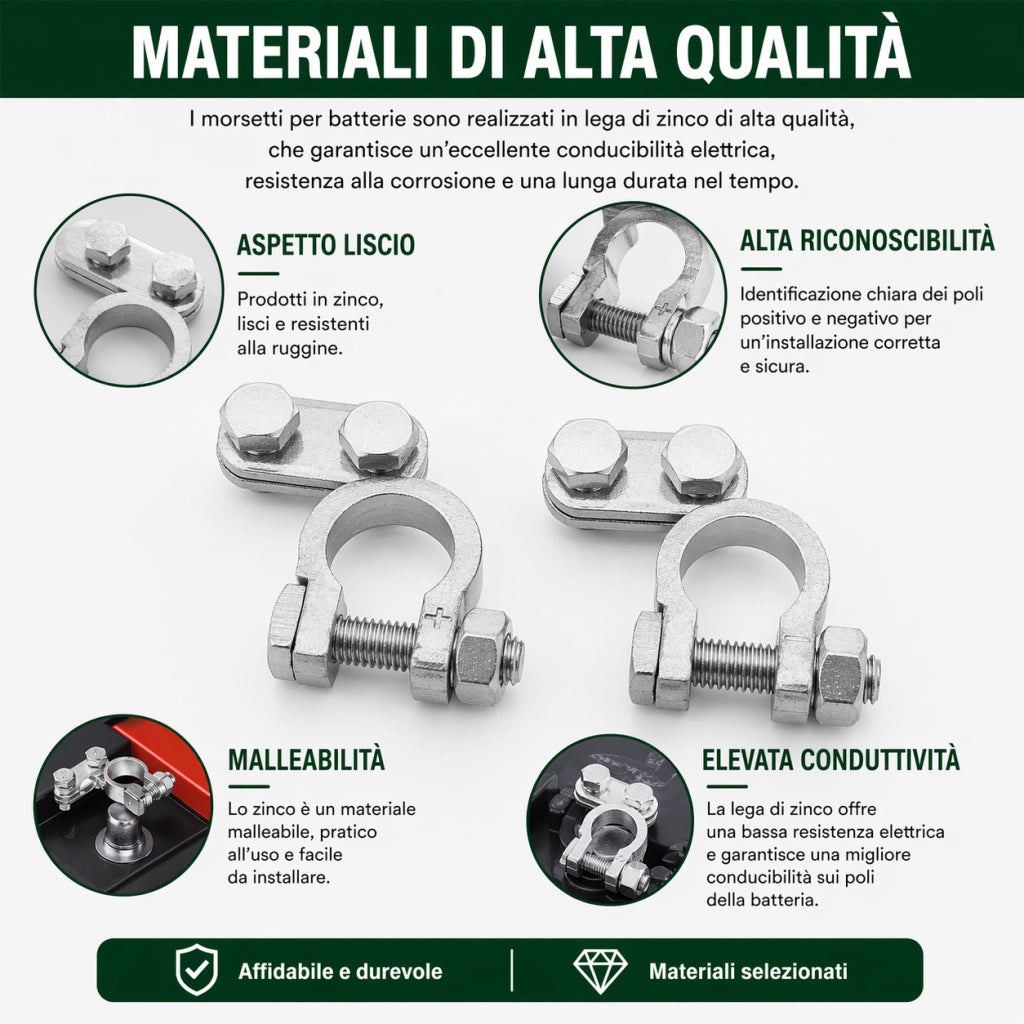 Morsetti Batteria Auto 12V 24V Zinco 300~800A Poli Positivo Negativo 54916