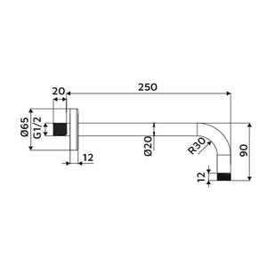 Braccio doccia a parete curvo 25 cm