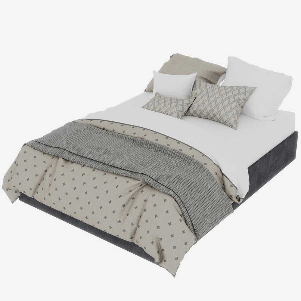 Letto Contenitore Imbottito ¨C MINIMAL ¨C Grigio, Velluto, 140x200, Senza Testiera