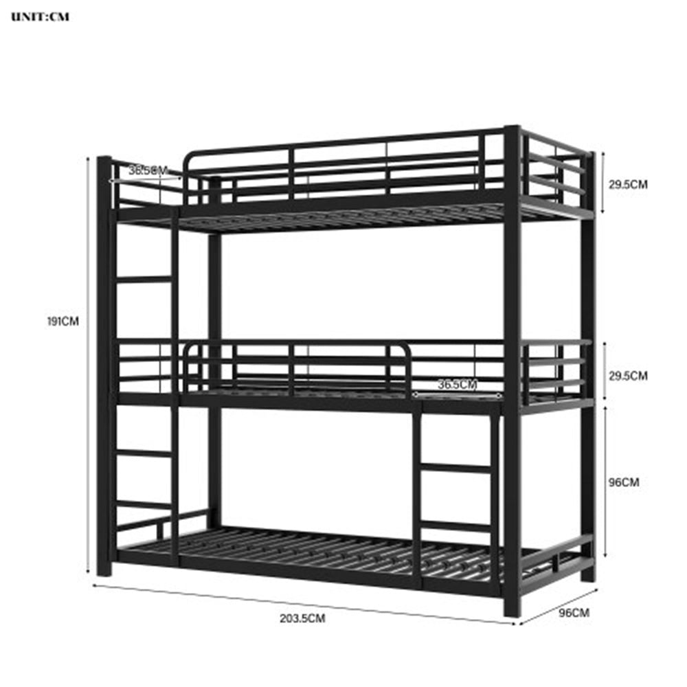 Letto a castello triplo - Xylo - 90x200cm - Nero - Per bambini adolescenti adulti