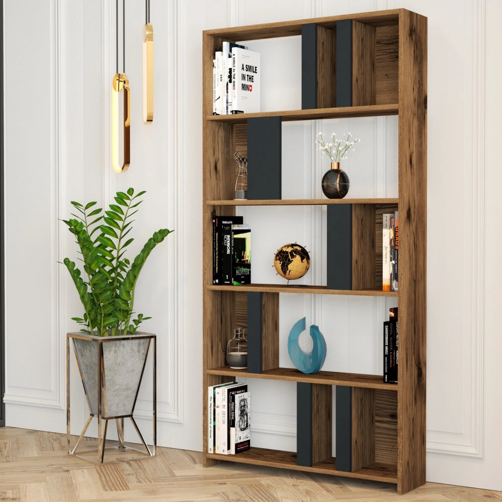 Libreria in legno "Lima" 90 x 20 x 180 cm - Noce