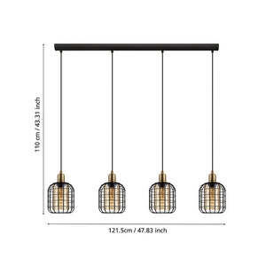 Lampadario Moderno Chisle 4 Luci Acciaio Nero