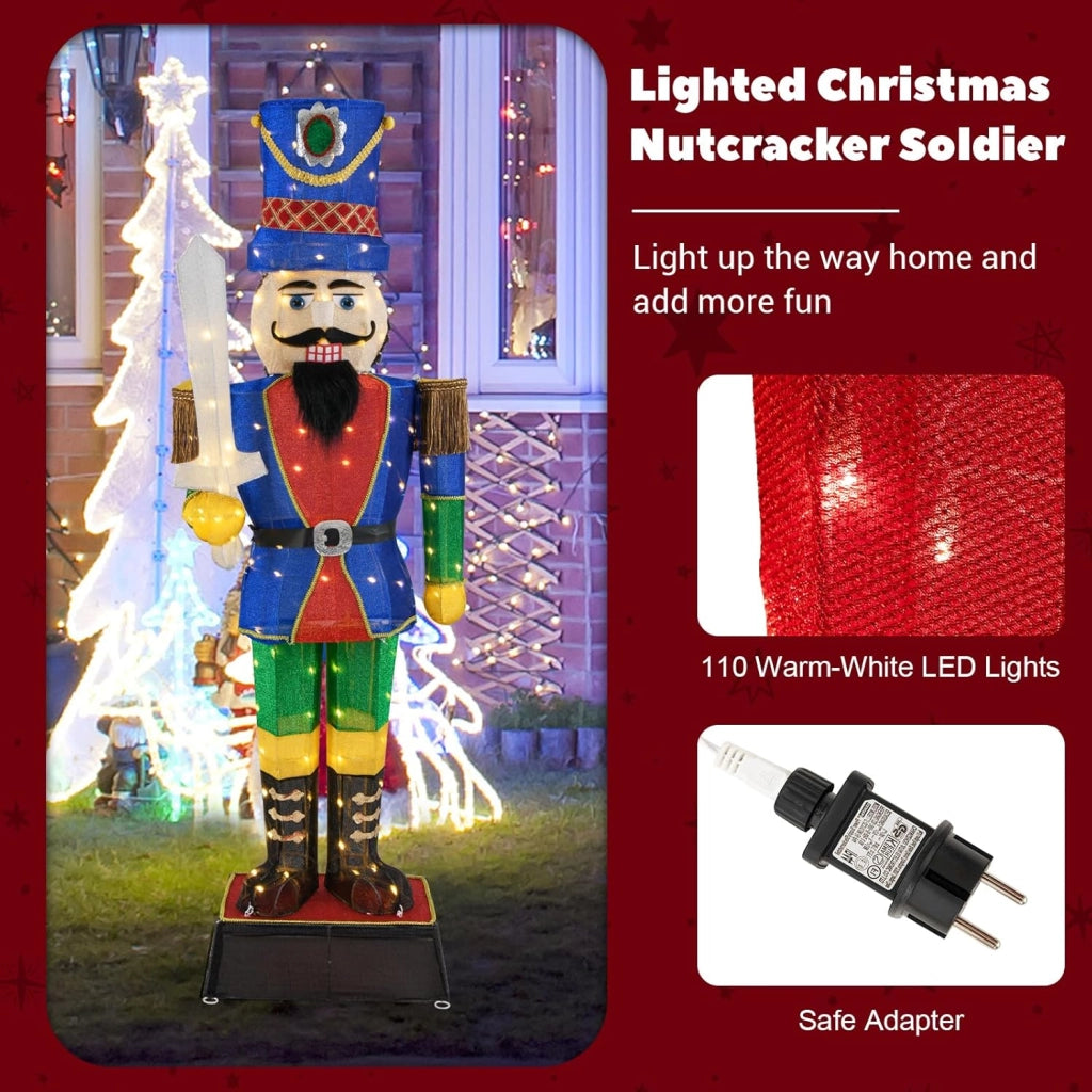Decorazioni Natalizie, Schiaccianoci Natale Grande Soldatino 184 CM, 110 Luci Bianche Calde, Base Metallica, Addobbi Natalizi per Esterno Interno per Casa, Cortile, Giardino