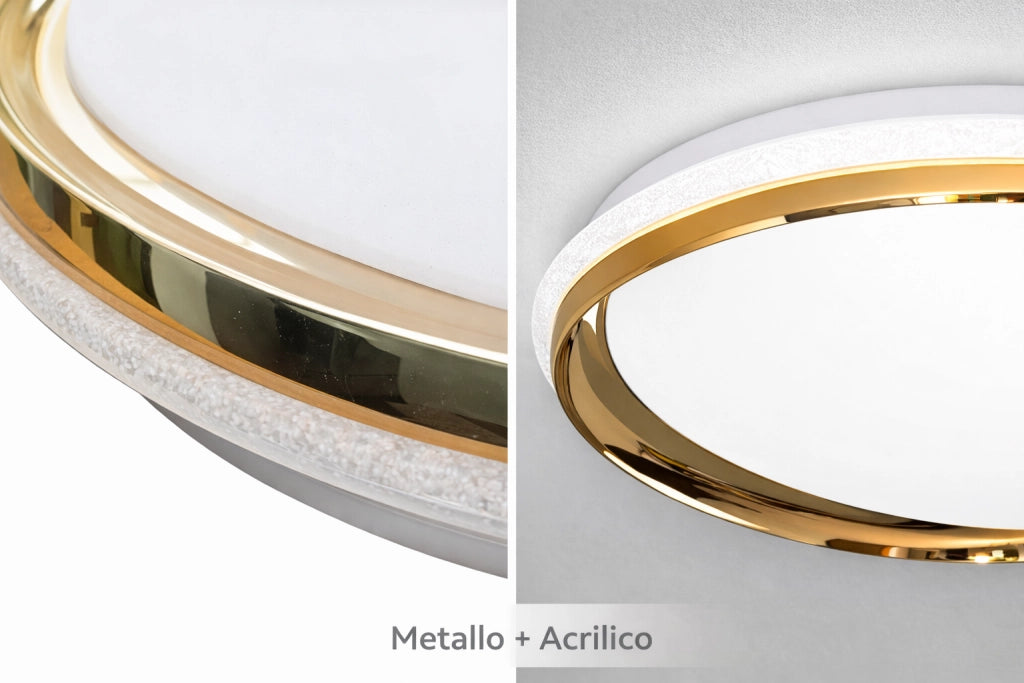 Plafoniera LED Rotonda 49cm Oro e Bianca 46W 3680LM CCT Switch 3000K 4000K 6500K Soffitto Interno Metallo Acrilico IP20