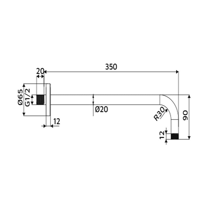 Braccio doccia a parete curvo 35 cm